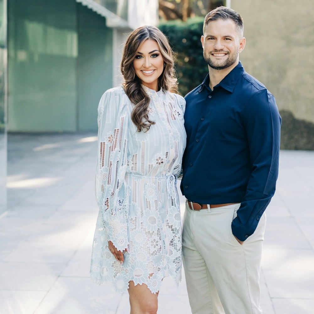 Elliatt Blue and White Lace Long Sleeve Jetsetter Dress